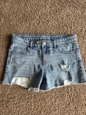 art class girls light blue distressed denim shorts